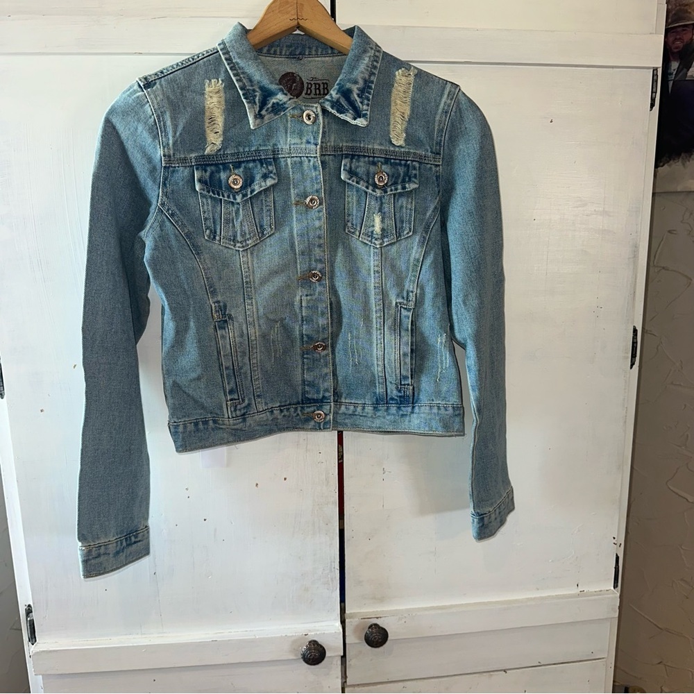 BRB Denim Jacket with Lady Bronc Rider Graphic Detail on the Back - Picture 3 of 9